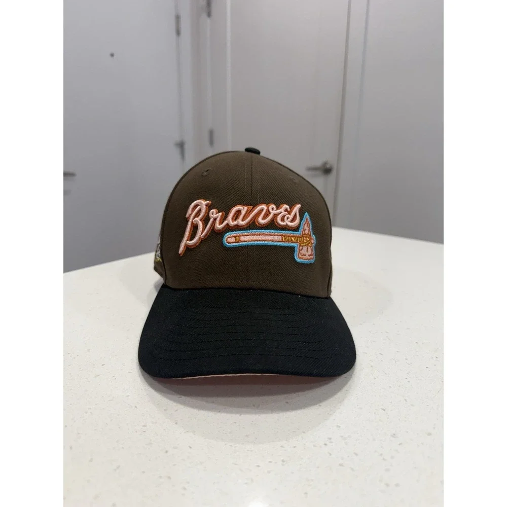 New Era Atlanta Braves Black Visor Peach Bottom 40th Anniversary Fitted Size 7